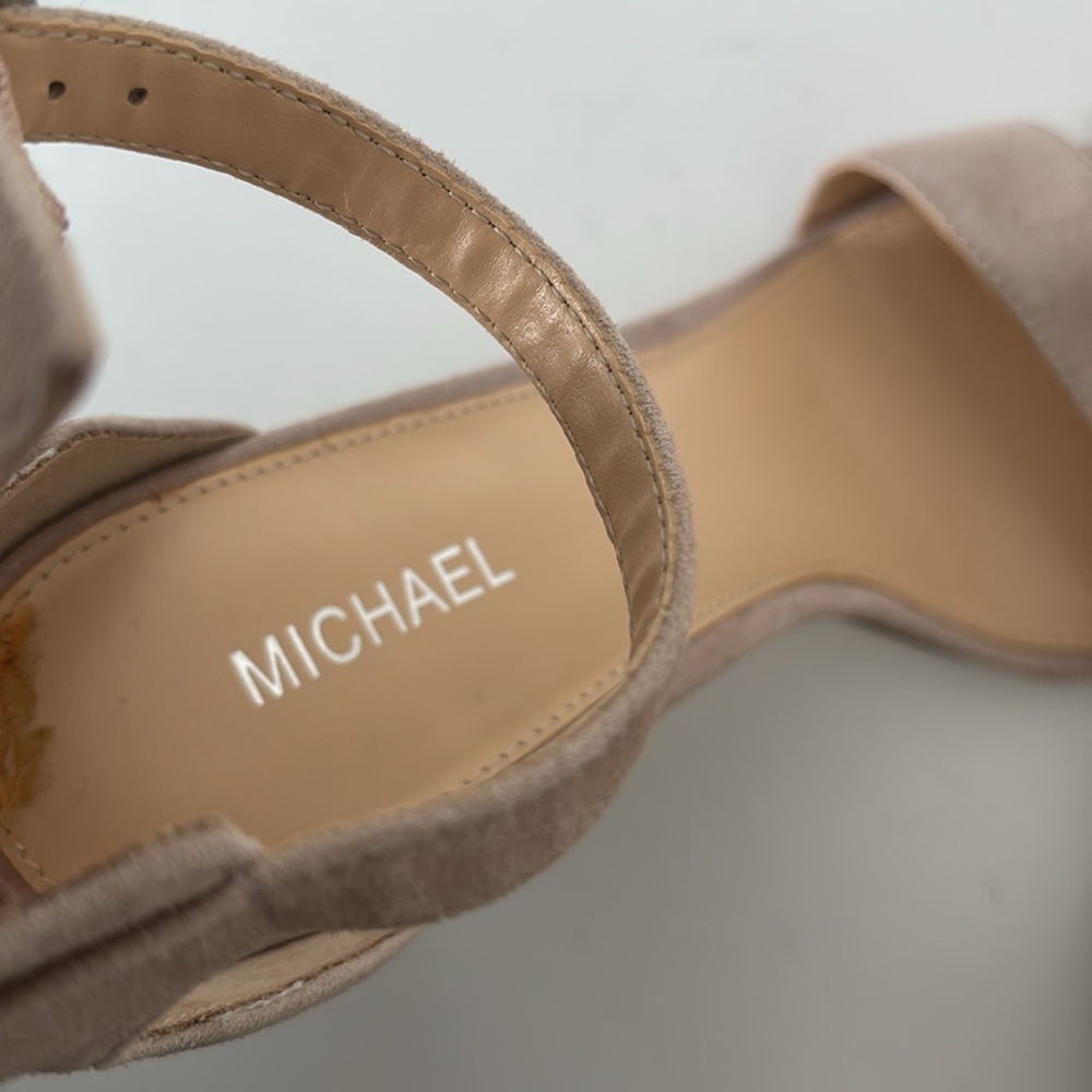 Michael Kors Heels 10 Samantha Nude Suede Ankle Strap Quiet Luxury Romantic Glam - Picture 11 of 13